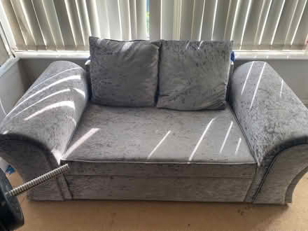 Photo of free Small grey velvet sofa (Morecambe) #1