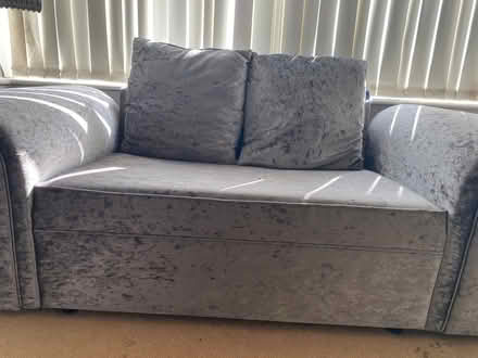 Photo of free Small grey velvet sofa (Morecambe) #2