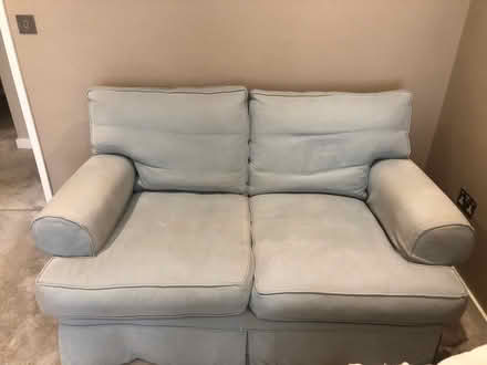 Photo of free Light blue handmade two seater sofa. (Charlbury OX7) #1