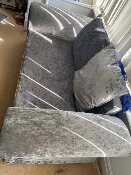 Photo of free Small grey velvet sofa (Morecambe) #3