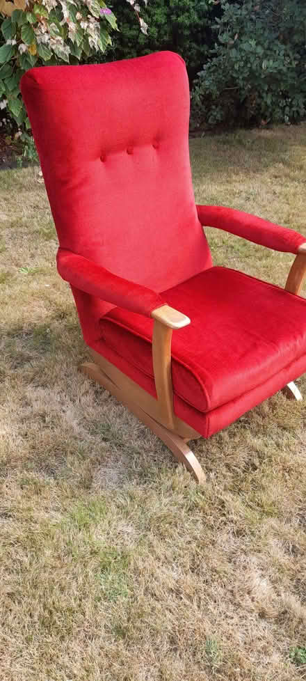 Photo of free Rocking armchair. Red Velour. No fire safety label. (HA3) #1