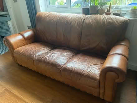 Photo of free Tan leather 3 seater sofa (Welwyn Garden City (AL7)) #1