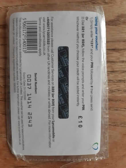 Photo of free Lyca mobile top up card (CR7 Thornton Heath) #2