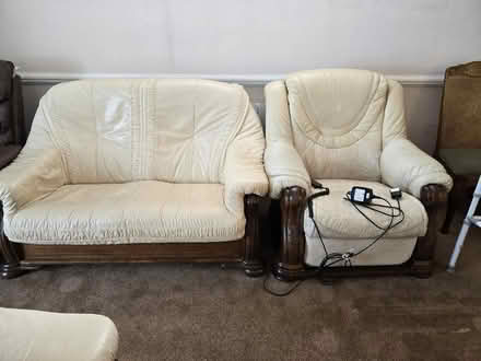 Photo of free 3 piece leather wood sofa (Flitwick) #3