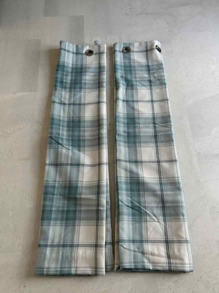 Photo of free Pair of Eyelet Check Curtains Duck Egg (Kendal LA9) #1