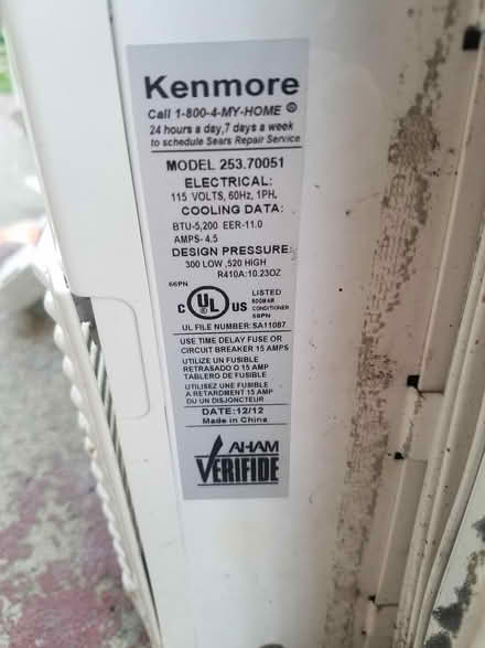 Photo of free kenmore model 253.70051 AC unit (Southeast edge of Hagerstown) #2