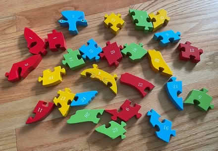 Photo of free Wood ABCs 123s puzzle (Brightwood (20012)) #1