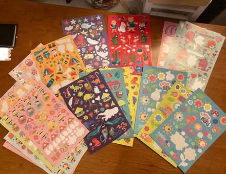 Photo of free mostly-full kids sticker sheets (Main Street, Watertown) #1