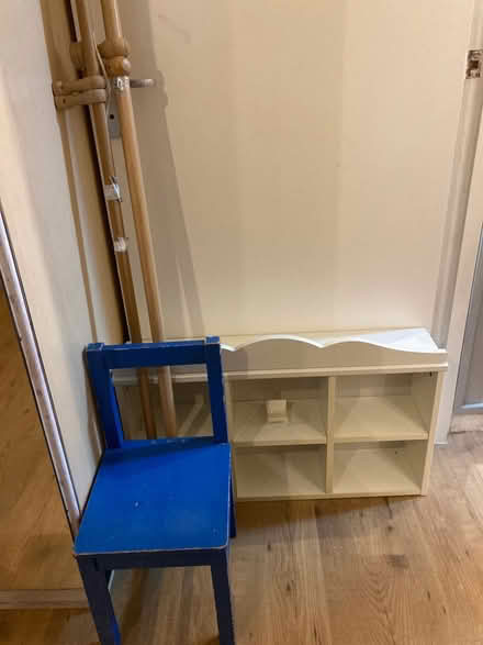Photo of free Small chair, curtain poles, shelf (Bow E3) #1