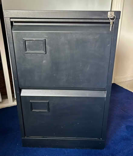 Photo of free Black 2 drawer filing cabinet with 2 jeys (Widmer End HP15) #1
