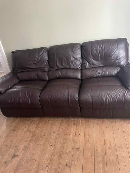 Photo of free 3 seater brown leather settee (Darlington) #1