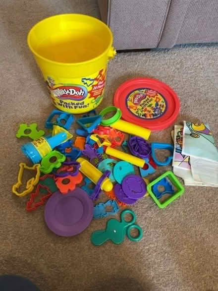 Photo of free Playdough tub with various cutters, rollers etc (Foxholes SG13) #1