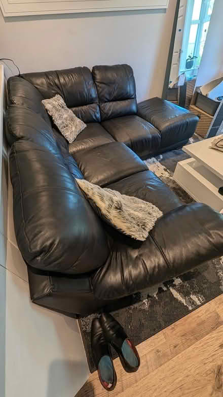 Photo of free Black leather corner sofa (GU17) #2