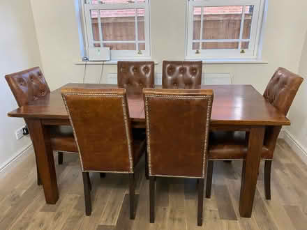 Photo of free 6ft extendable solid wood dining table & 6 leather chairs (Frogmore GU17) #1