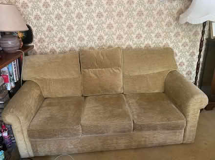 Photo of free Pale mustard chenille sofa bed (Stretton, alfreton) #1
