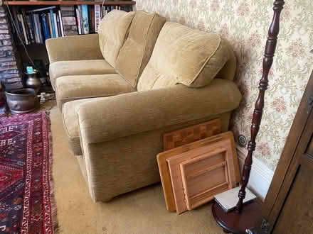 Photo of free Pale mustard chenille sofa bed (Stretton, alfreton) #2