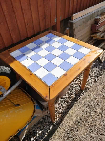 Photo of free Wooden table with tiled top (BD10 Eccleshill) #1