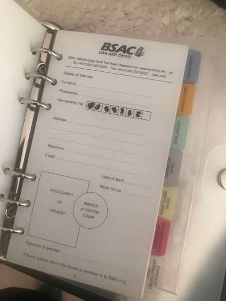 Photo of free BSAC Scuba Diving QUALIFICATION RECORD (Hyde Lea ST17) #2