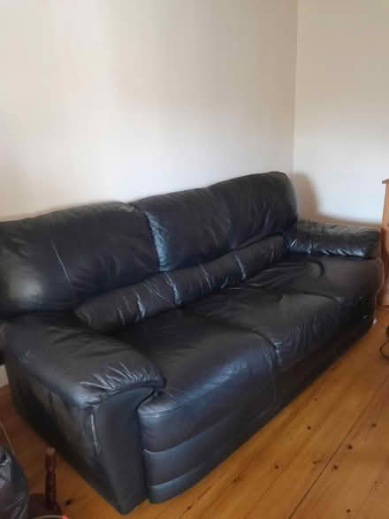 Photo of free Black leather settee good cond (Darlington) #2