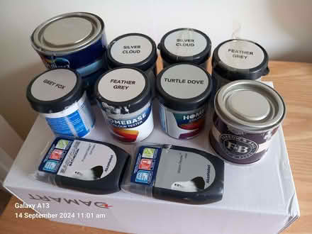 Photo of free 10 Grey emulsion paint tester pots (job lot) (Tettenhall Wood WV6) #1