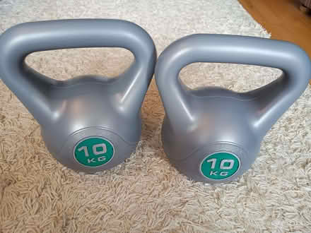Photo of free 2x 10Kg Vinyl Kettlebells (nearly new) (New Malden KT3) #1