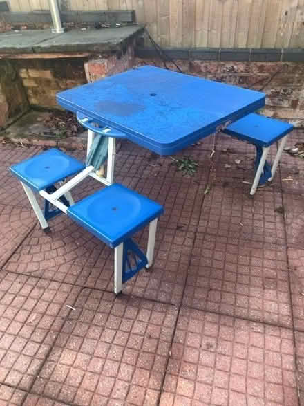 Photo of free Blue metal folding picnic table with benches (Winyates West B98) #1
