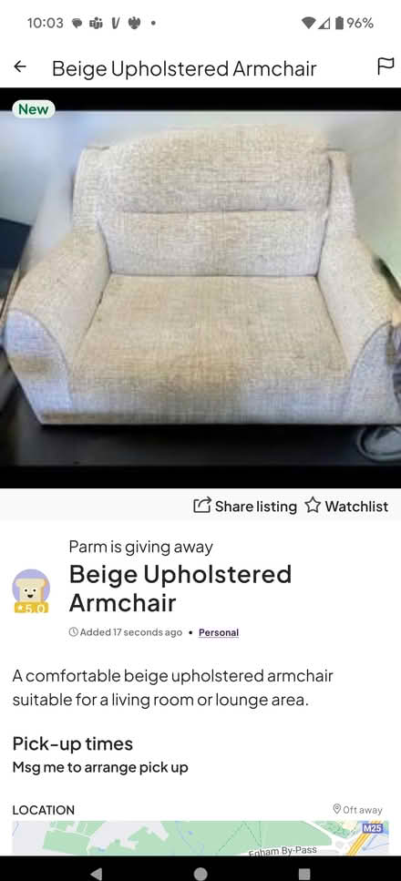 Photo of free Single sofa armchair (Englefield Green TW20) #1