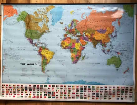 Photo of free Large laminated world map + flags for wall (Earlsdon CV5) #1