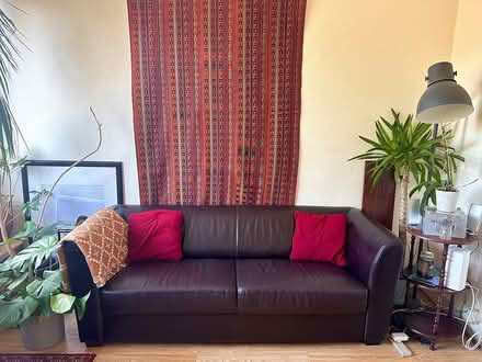 Photo of free Brown Leather Sofa - 3 Seater (Clapham Junction SW11) #1