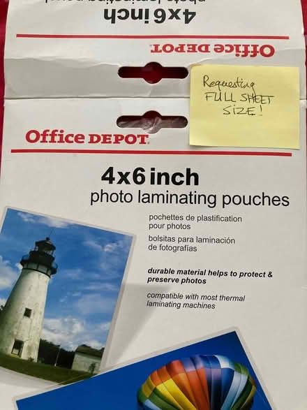 Photo of Photo Laminating Sheets/Pouches (Wakefield/Forest Hills) #1