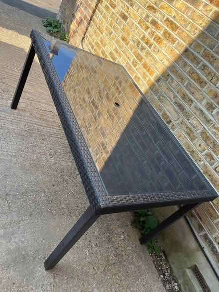 Photo of free Garden table - rattan effect + black glass tabletop (Teddington TW11) #2