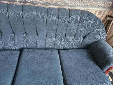 Photo of free 3 piece dark blue with foot stool (Morecambe LA4) #1