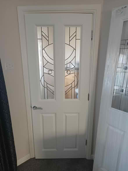 Photo of free UPVC door w. patterned glass panels (Redcar TS10)