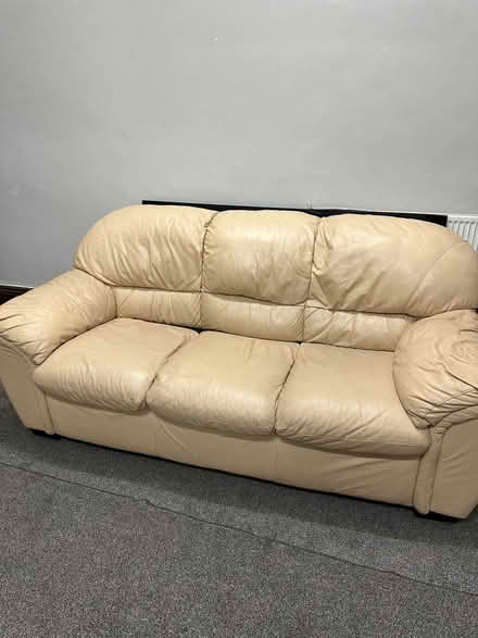 Photo of free 2 cream leather 3 seater sofas (Thornhill lees Dewsbury) #3