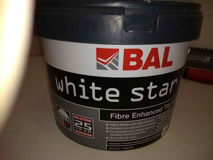 Photo of free BAL White Star tile adhesive 10L tub, partly used (Knaresborough HG5) #1