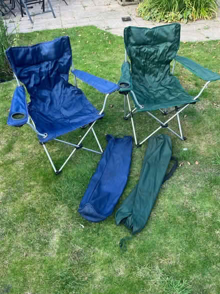 Photo of free Two collapsible blue & green camping chairs. (Hertford Heath SG13) #1