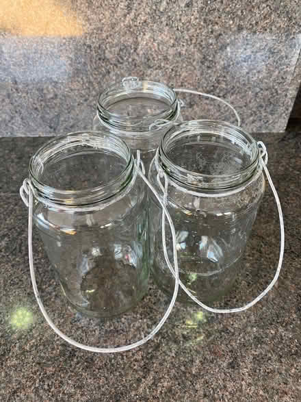 Photo of free 7 large jars like Kilner 4 with lids, 3 as candle jars (Abbotswood GL3) #1