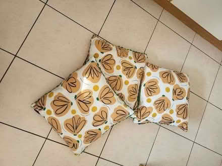 Photo of free Three yellow patterned cushions (Warden Hill GL51) #1