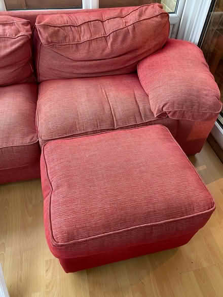 Photo of free Red sofa with pouffe (Slyfield) #2