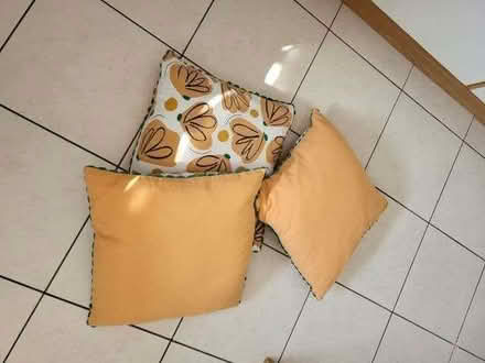Photo of free Three yellow patterned cushions (Warden Hill GL51) #2