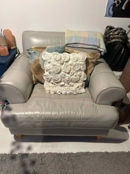 Photo of free Large gray leather look love seat (Herne Hill) #1