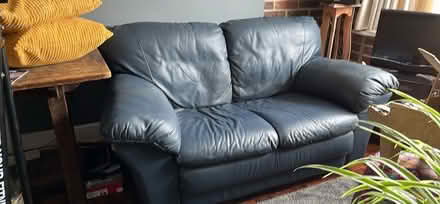 Photo of free Two seater Navy leather sofa (Purbrook PO7) #1