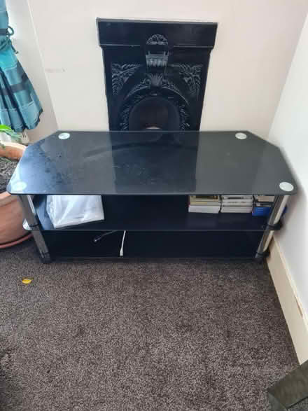 Photo of free Black glass TV table (Chatham, ME4) #1
