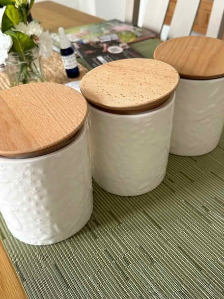 Photo of free Three white kitchen canisters (Glastonbury, BA6) #1