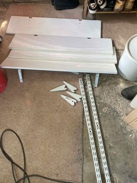 Photo of free White/wood effect shelves x4 +brkts (Sevenoaks TN13) #1