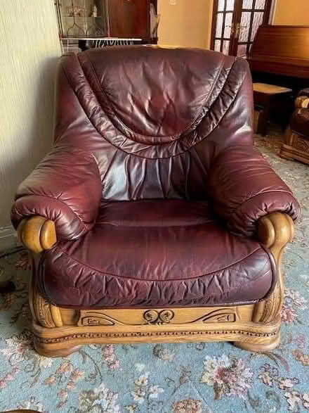 Photo of free Sofa - 7 seater furniture set, burgundy leather and wood (Green Street Green BR6) #3