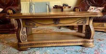 Photo of free Sofa - 7 seater furniture set, burgundy leather and wood (Green Street Green BR6) #4