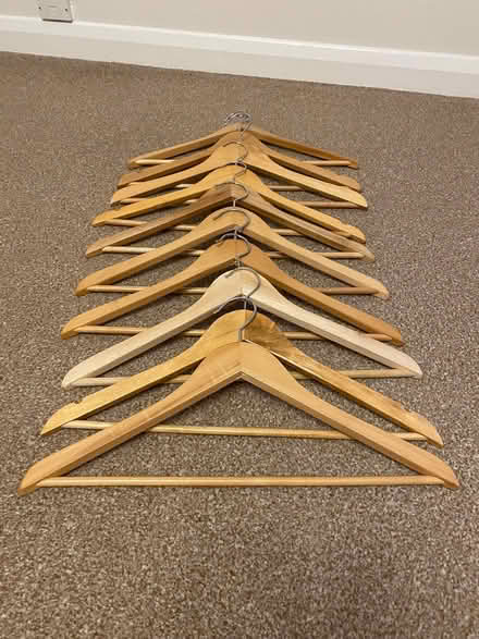 Photo of free 10 Wooden Clothes Hangers (Bassingham LN5) #1