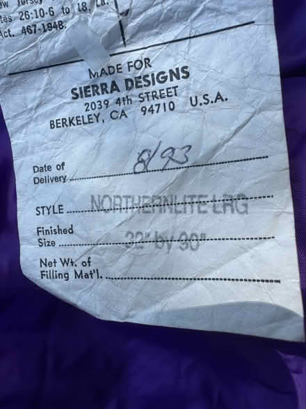 Photo of free Large sleeping bag (Wolfe and Homestead) #2
