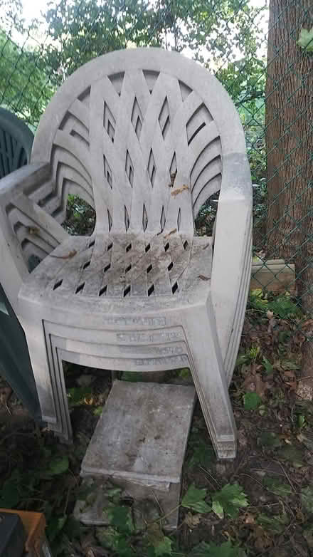 Photo of free 4 white plastic chairs (Burlington) #1